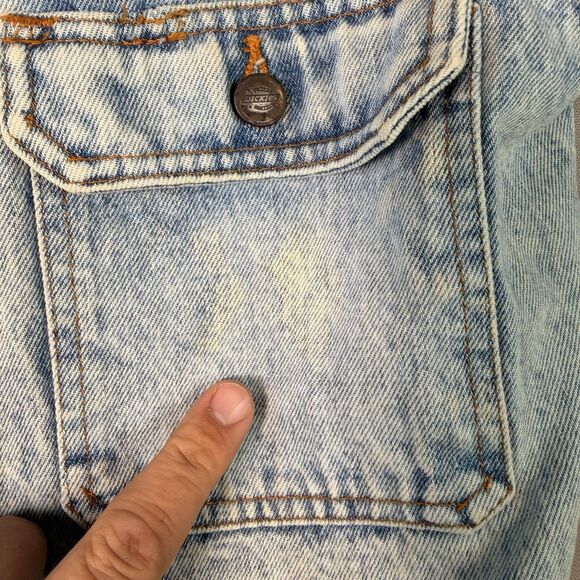 VTG Dickies Sm Jean Jacket Distressed Light Wash Nice Patina Corduroy Collar USA - Picture 10 of 10